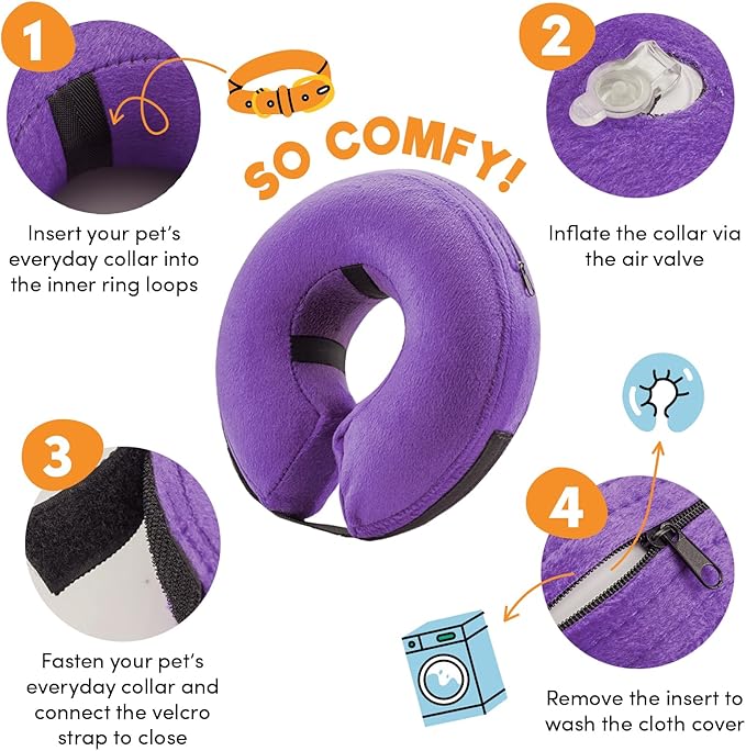 BENCMATE Inflatable Dog Cone Collar Alternative, Soft Dog Cone for Small Medium Large Dogs and Cats, Neck Recovery ECollar Donut Collar After Surgery (Large, Purple)