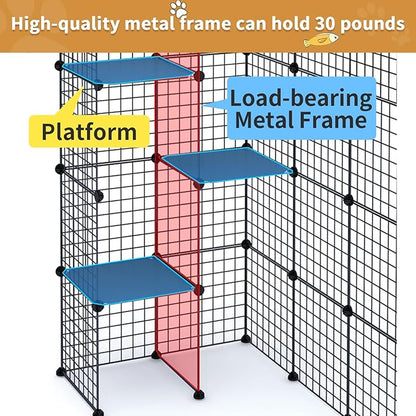 Oneluck 41Inch Catio Outdoor Cat Enclosure with Super Large Enter Door, Balcony Cat Playpen with Platforms,DIY Outside Cat Patio Large Exercise Place Ideal for 1-2 Cats