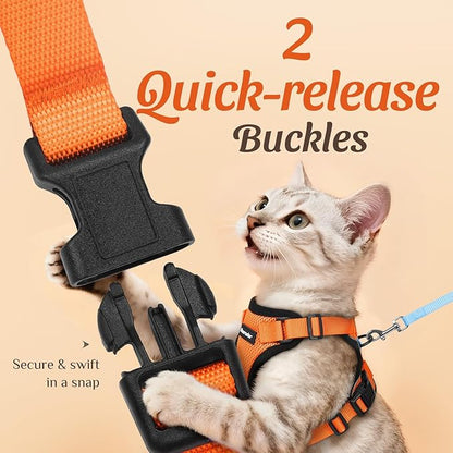 Dooradar Cat Harness and Leash Set, Escape Proof Safe Adjustable Kitten Vest Harnesses for Walking, Easy Control Soft Breathable Mesh Jacket with Reflective Strips for Cats, Orange, S