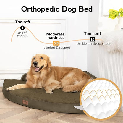 Large Orthopedic Dog Bed with Sides XXXL Dog Beds with Removable Washable Cover Non-Slip Waterproof Pet Bed for Extra Large Dogs - Light Coffee XXXL