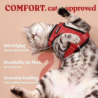 rabbitgoo Cat Harness and Leash for Walking, Escape Proof Soft Adjustable Vest Harnesses for Cats, Easy Control Breathable Reflective Strips Jacket, Red, S