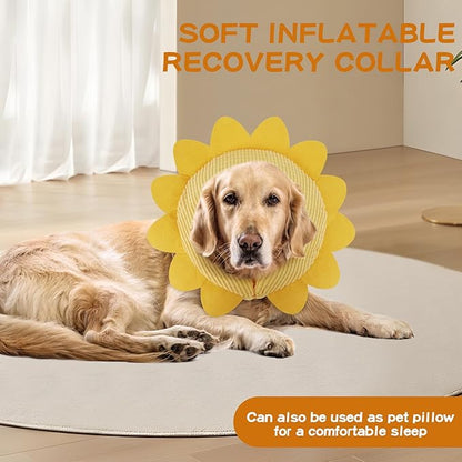 IEUUMLER Inflatable Recovery Dog Collar, Protective Donut Cone, Adjustable Soft Collar for Dog and Cat After Surgery Prevent from Biting & Scratching EU002 - Sunflower XL
