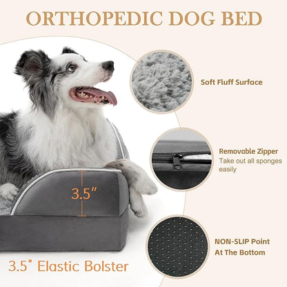 Comfort Expression Orthopedic Dog Bed for Small Dogs 20x14 Inch, Waterproof Supportive Egg Crate Foam Small Pet Bed with Removable Bolsters, Dog Couch with Washable Cover & Non-Slip Bottom, Grey