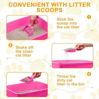 Amyhill 10 Pcs Open Cat Litter Box Kitten Litter Pan with 10 Scooper Medium Plastic Pet Tray Durable Nonstick Kitten Box for Indoor Pets Cats Rabbit Supply Easy to Clean,14.6x10.6x3.4 Inch, 5 Color