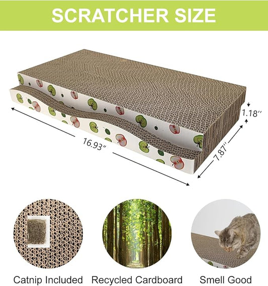 Cat Scratching Board, Corrugate Cat Scratcher for Indoor Cats with Catnip, Cat Scratch Pad with Premium Scratch Textures Design, Cardboard Cat Scratcher with Double-Sided Usability (Pack of 2)
