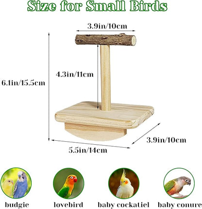 Natural Wood Bird Perch Stand Training, Intelligence Puzzle Enrichment Toys for Parakeets, Wooden Parrot Perch Platform, Bird Playground Play Stands for Conure, Cockatiel, Budgie Interactive Toys