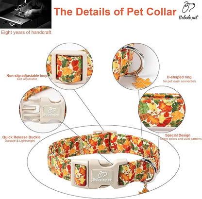 Fall Dog Collar Cute Autumn Leaves Puppy Collar - Light Comfortable Adjustable Pet Collars for Small Medium Large Girl Boy Dogs XS