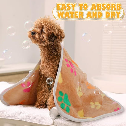 Chumia 18 Pcs Fleece Pet Blanket Soft Warm Sleep Mat Fluffy Cute Puppy Supplies Paw Bone Star Elephant Dot Heart Print Design Bed Blankets for Dog Cat Kitten Animals(23 x 16 Inch,Cute)