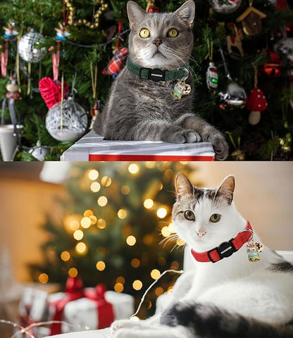 Cat Collar,2 Pack Holiday Cat Collars Breakaway with Bell, DOGWONG Safety Buckle Red Green Christmas Cat Collar for Girl Boy Cats and Small Dogs，Adjustable 7-12 Inch,Pet Supplies Accessories