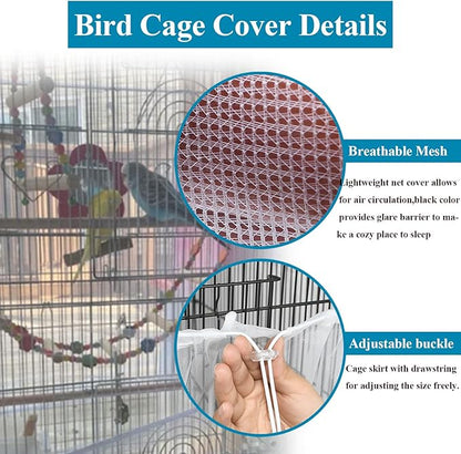 ASOCEA Large Bird Cage Seed Cather,Bird Cage Cover Adjustable Soft Airy Skirt Guard Birdcage Nylon Mesh Net for Parrot Parakeet Macaw African Round Square Cages Cover (118 * 31.5in/300 * 80cm) (White)