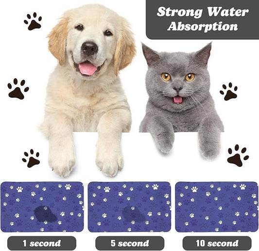 Dog Food Mat, Absorbent Water Bowl Mats Cat Pet Feeding Placemats Dark Blue 12 * 20 inch
