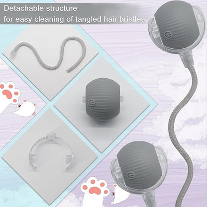 Interactive Cat Dog Toy Ball: Indoor Small Automatic Moving Smart Rolling Fun Pet Game with Led Light and String Tail for Motion Activated, Cute Kitten Puppy Present, Exercise Wheel Supplies (Grey)
