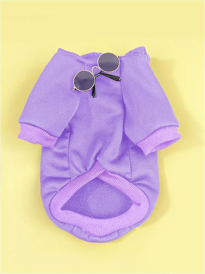QWINEE 3Pcs Dog Hoodie Cat Apparel Dog Custume Set with Necklace and Sunglasses Pet Clothes for Puppy Small Medium Dogs Cats Mauve Purple XX-Small