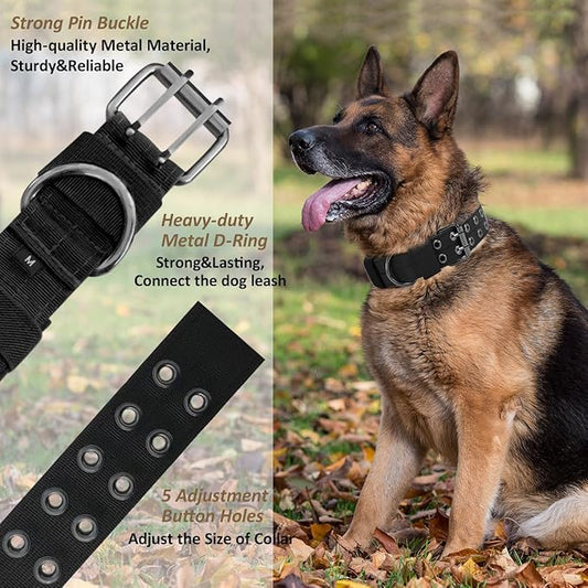 Tactical Dog Collar Military Adjustable Dog Collars Soft Nylon Training Collar with Patch Heavy Duty Metal Buckle Collars for Medium Large Dogs (Green, XL)