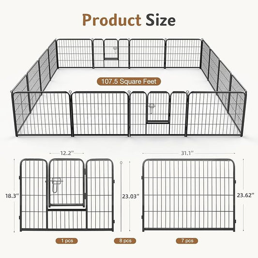 DUMOS Dog Playpen Indoor, Metal 24 Inch 16 Panels Foldable Pet Fence with Door, Outdoor Small Medium Large Dog Puppy Portable Exercise Play Pen for RV Camping, Trips, Play Yard