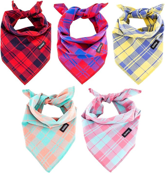 Dog Bandanas XLarge-5PCS Birthday Gift Puppy Bandana Vibrant Color Plaid Printing Adjustable Scarf Bib Handkerchief Accessories for Large Dog Pet
