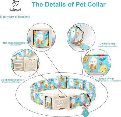 Easter Dog Collar for Puppy Small Dogs - Cute Easter Egg Hunt Dog Collars for Boy Girl Dogs, Playful Bunny & Chick Print, Lightweight Adjustable Spring Holiday Dog Collar XS