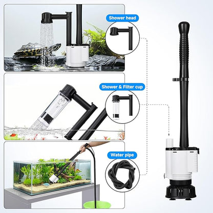AQQA Fish Tank Cleaner,8-in-1 Electric Aquarium Gravel Vacuum,Clean Sewage+Wash Gravel Sand+Suction Stool+Filter+Water Changer+Water+Water Circulation+Dissolved Oxygen for Turtle Fish Tank 30W/480GPH
