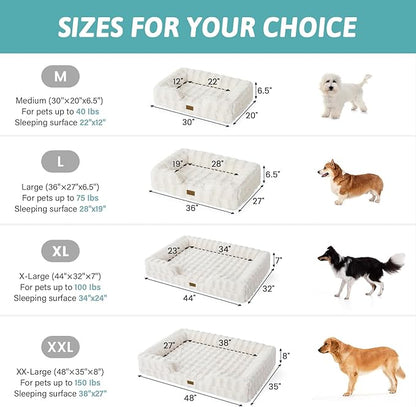 Self Warming Dog Bed for Large Size Dog, Faux Fur Orthopedic Puppy Sofa with Washable Removable Cover, Bolster Orthopedic Egg Crate Foam Bed for Pet Up to 100 lbs, XL 44x32x7 inch, Beige