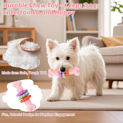 Puppy Chew Toys for Teething, Durable Dog Chew Toy for Aggressive Chewers, Tough TPR Rubber Bone Toy for Small & Medium Dogs, Teeth Cleaning & Anxiety Relief(Pink)