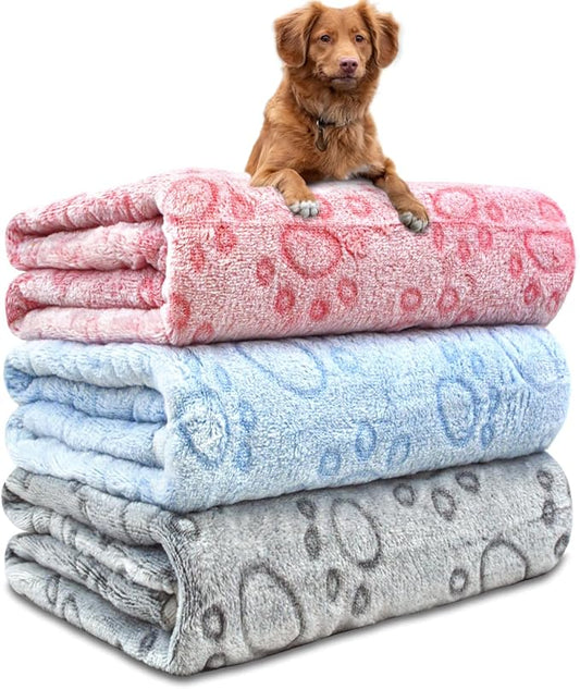 Dog Blankets for Medium Large Dogs, 3 Pack Washable 41" x 31", Fuzzy Soft Puppy Throw Cover for Kennel Crate Bed, Pet Blankets
