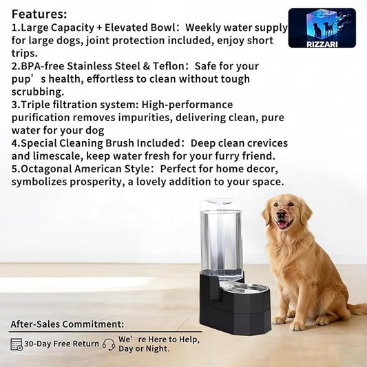 Sfozstra Elevated Dog Water Dispenser: 9L Gravity Auto Refill -Senior & Joint-Friendly Comfort Height - Leak-Proof - Stainless Steel Bowl -for Large Dogs -Multi-Pet Homes -Kitchen/Living Room/Garage
