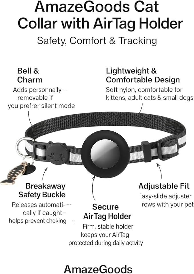 Pink AirTag Cat Collar – Breakaway Reflective Nylon Kitten Collar with Apple AirTag Holder & Bell, Adjustable 1cm Cat Collar for Girls & Boys (Fits 8.66–13.78 in)
