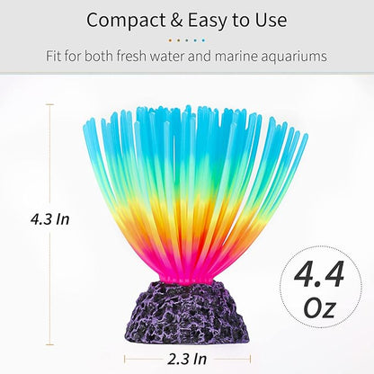 Uniclife Aquarium Imitative Iridescent Blue Sea Urchin Ball Artificial Silicone Ornament with Glowing Effect for Fish Tank Landscape Decoration