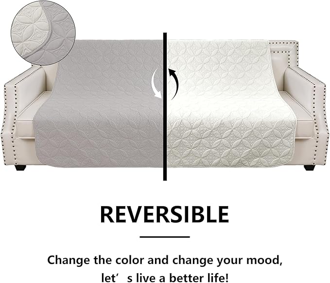 Waterproof Dog Blanket, 30x70 inches Small Pet Couch Covers for Sofa, Chair Bed Furniture Protector from Dogs Washable and Reversible-Lightgrey+Cream