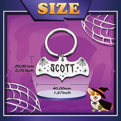 Bat Dog Tag, Halloween Personalized Dog Tags for Pets, Customized Pet ID Tag for Black Cat, Witch Friendly Cat Tags, Funny Spooky Dog Name Tag, Stainless Steel Dog ID Tag Engraved on Both Sides