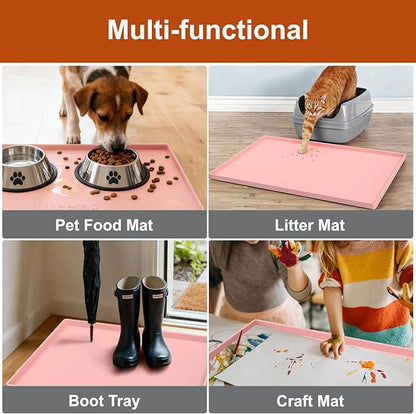 Extra Thick Silicone Mat Waterproof with Raised Edge 34" x 22", Under Sink Mat for Kitchen & Bathroom, Kitchen Cabinet Liner, Multi-Purpose for Storage & Protection, Pink