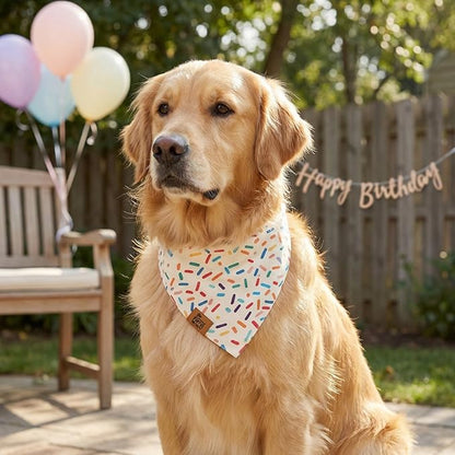 Birthday Dog Bandanas Extra Large, Reversible Colorful Confetti Sprinkles Stripes, Soft Breathable Adjustable Scarf for Large Extra Large Dogs, Boy Girl Party Outfit Accessory Gift