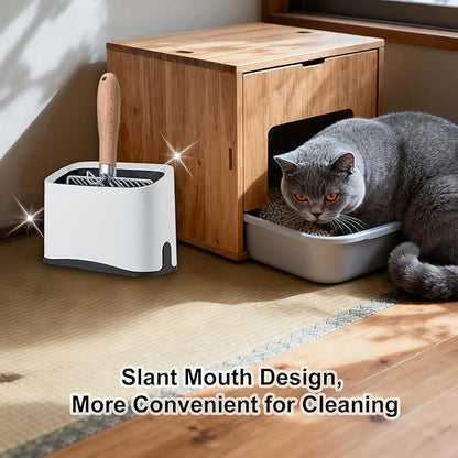 Cat Litter Scoop Holder, Universal Scooper Storage for Most Kitty Poop Shovel, Double-Layer Removable Pet Pooper Holder for Plastic/Metal Waste Scoops, Durable Fashion Desktop Trash Can, White