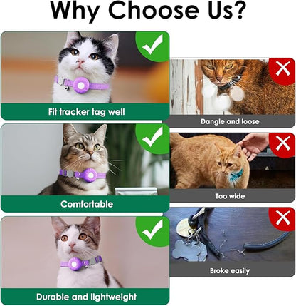 Cat Tracker, Waterproof Pet Tracker for Cats, Cat GPS Tracker Collar with Safety Elastic Buckle, Works with Any Collar, GPS Tracker Compatible with Apple Find My App (Only iOS), No Monthly Fee, Purple