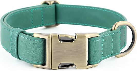 Plutus Pet Genuine Leather Dog Collar – Adjustable Pet Collar with Quick Release Metal Buckle, Soft Real Leather for Small Medium Large Dogs, Heavy Duty & Skin-Friendly (Green, XS)