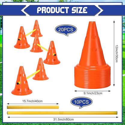 10 Sets Dog Agility Hurdle Cone Set 20 Pcs Exercise Cones with 10 Pcs Rods Adjustable Obstacle Portable Agility Training Equipment Canine Pole(Orange and Yellow)