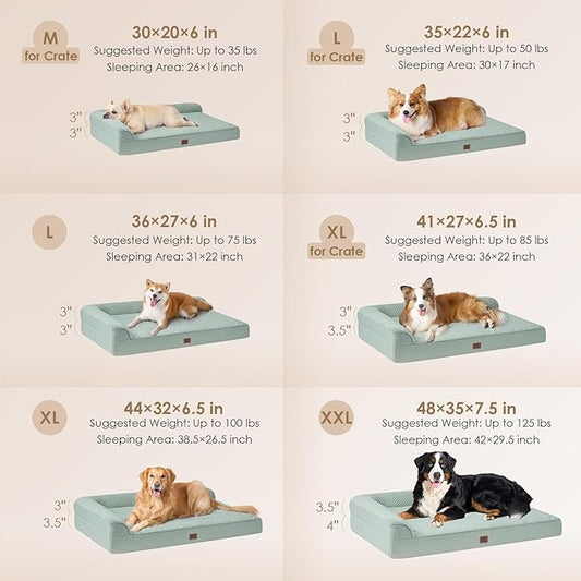 EHEYCIGA XXL Dog Bed Memory Foam, Orthopedic Giant Dog Bed Jumbo with Washable Removable Cover, Waterproof Pet Sofa Couch with Nonskid Bottom, 48x35x7.5, Greyish Green