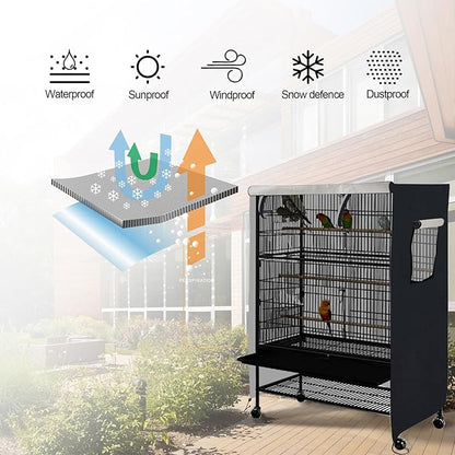 Universal Bird Cage Cover, Dark Colored Drape for Animal Crate, Waterproof & Washable Night Cover for Cages, Distraction and Light Eliminator for Mink, Totoro, Parakeets, Parrot (XL - 38”L×23”W×51”H)