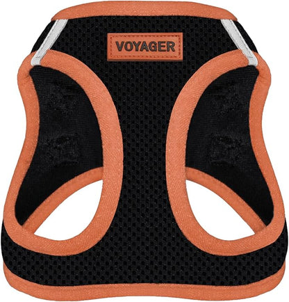 Best Pet Supplies - All Weather Mesh/Plush, Reflective, No Pull Harness for Small, Medium Dogs, Cats - Secure with Hook & Loop Fastener, Buckle, Double D-Rings - Black/Orange Trim, M