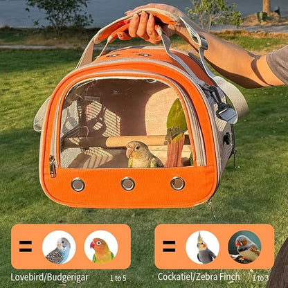 Bird Carrier,Bird Cage Parakeet Parrot Budgie Carrier Backpack for Small Birds, Travel Bird Cages with Perch, Transparent Ventilation Cockatiels, Lightweight Pet Carrier for Outdoor Use(Orange)