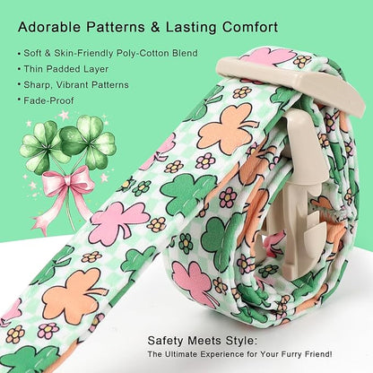 St Patricks Day Dog Collar for Puppy Small Dogs - Cute Pastel Lucky Clover Dog Collars, Lightweight Adjustable Irish Green Festival Dogs Collars with Quick Release Buckle XS