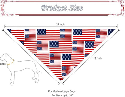 American Flag Dog Bandanas,4th of July Dog Bandana,Large Summer Triangle Patriotic Scarves for Memorial Day and Independence Day,Pet Outfits for Boys and Girls,Red,White & Blue(2PCS,Large)