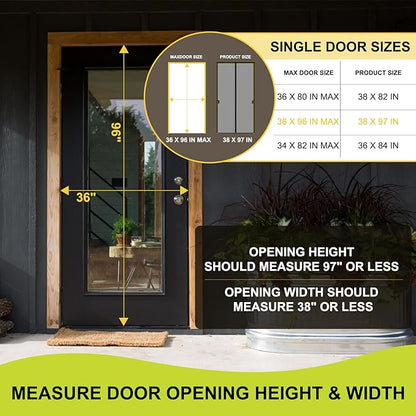 Magnetic Screen Door - Fits Door Opening 36x96 in, Actual Screen Size 38x97 in, Hands Free Mesh Partition,Heavy Duty Screen Door Mesh Curtain Keeps Bugs Out, Frame Hook & Loop, Pet and Kid Friendly