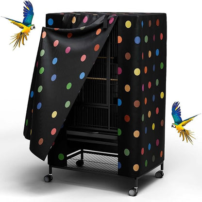 Tchvt Nighttime Bird Cage Covers with Zipper Panel Blackout Birdcage for Winter Universal Breathable Large Good Night Enclosure for Bird (Polka Dot, 38x24x48 inch)
