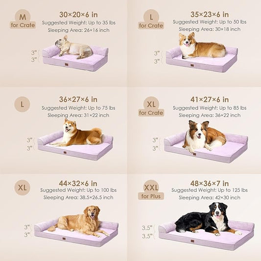 EHEYCIGA XL Dog Bed Memory Foam for Crate, Extra Large Dog Bed Orthopedic with Washable Removable Cover, Waterproof Pet Sofa Couch XLarge Size Dogs, 41x27x6.5, Lilac