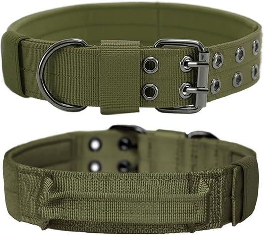 Tactical Dog Collar with Handle, Military Adjustable Heavy Duty Metal Buckle Dog Collars Soft Nylon Training Collar for Medium Large Dogs (Green, Large)