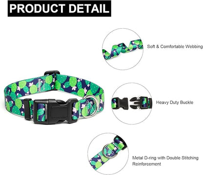 Mercano Adjustable Dog Collar - Special Design Patterns, Soft Nylon Comfortable Durable Pet Collar for Small Medium Large Dogs (M, Cactus)
