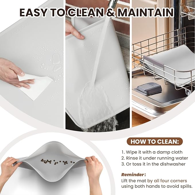 VIVAGLORY Dog Food Mat Flexmat Dog Bowl Mat, Placemat Food Tray with Raised Edges & Lip for Indoor Floor, Non Slip Waterproof Silicone Dish Placemat for Cat & Pet, S, Orange