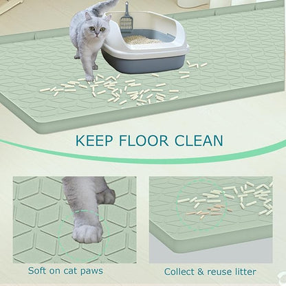 Cat Litter Mat, Silicone Large Cat Mat for Litter Box - 40x28 in, Waterproof & Non-Slip, Durable & Easy Clean, Green
