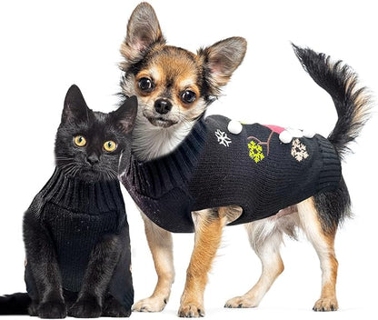 Christmas Dog Sweaters Xmas Pet Outfit Clothes Cute Black Snowman Costume Puppy Cat Knitted Jumpers (S,Black Snowman)